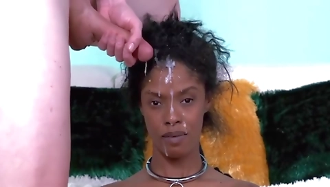 Ebony girl with a tattooed face fucks in a homemade porn