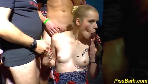 Amateur blonde gets fucked by her gangbanged friend