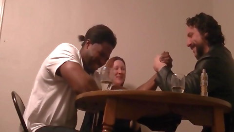 Red head and a big cock in a homemade interracial threesome