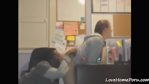Brunette in office makes a great doggy style video