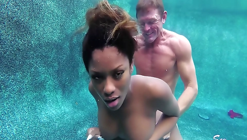 Ebony chick getting facial in amateur interracial video