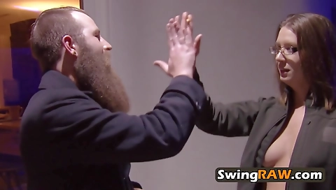 Ebony couple gets together in the club and meet other swingers