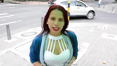 Crazy big tittied redhead babe with natural curves and ass