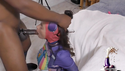 Tight brunette slut gets her tight big cock throat bulged