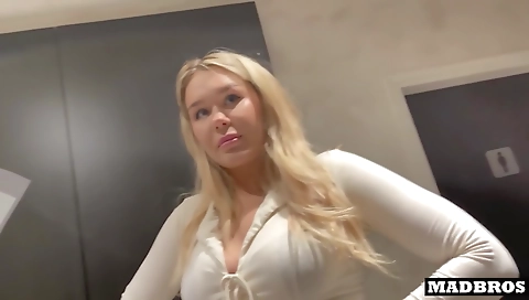 Blonde blonde gets fucked in the toilets and elevator