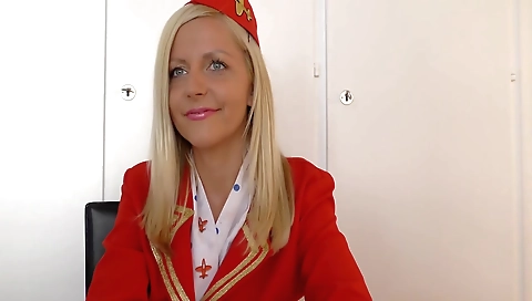 Beautiful blonde air hostess with a big booty cum on beach