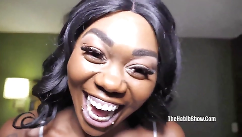 Busty ebony 18+ gets her asshole fucked hard and mouthies