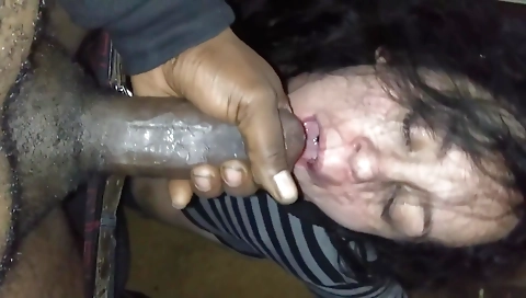 Italian milf sucks his big black cock in a deepthroat