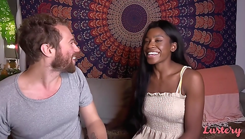 Ebony chick with hairy pussy gets fucked by a black man