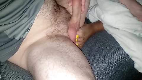Ebony lady gives her lover's cock an amateur foot job
