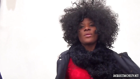 Ebony girl with large boobs takes his dick and has anal