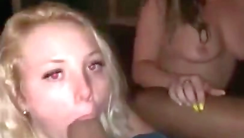 Blonde and brunette college girls get on top of a black dick