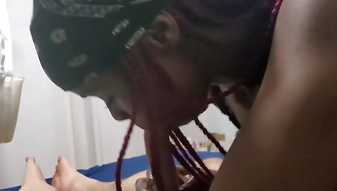 Gorgeous interracial redhead sucks a dick in front