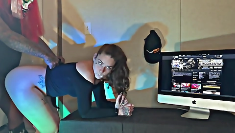 Webcam brunette gets fucked in her tight black ass