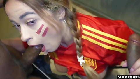 A blonde is fucked by a black man in a french movie