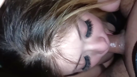 Blonde with a hairy pussy gets a deepthroat blowjob