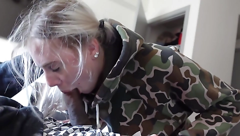 Amateur blonde with a huge booty gets deep throated